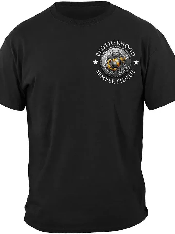 USMC 'Brotherhood' T-shirt - Black Marine Corps Shirt EGA & USA Flag - Semper Fi product image (1)