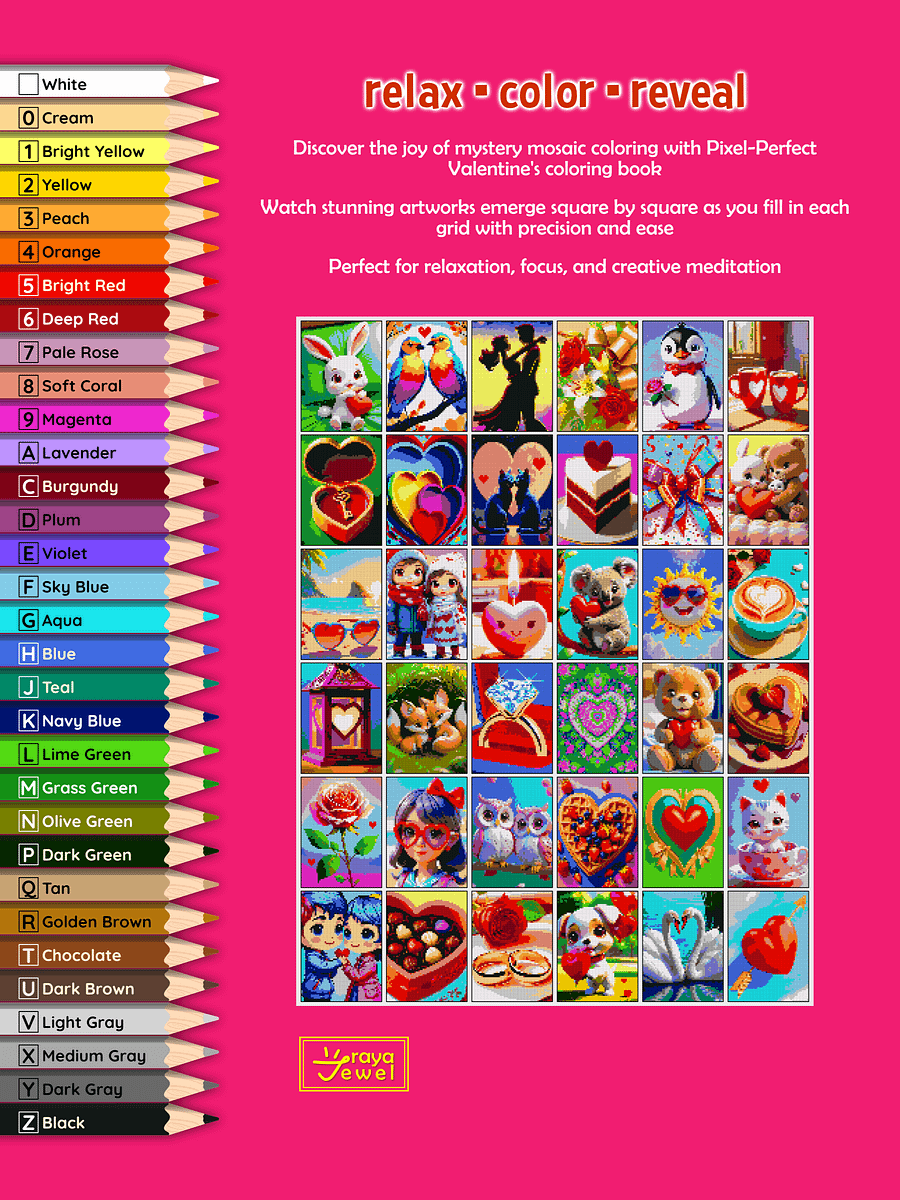 Pixel-Perfect Valentine's Mystery Mosaic Color By Number: Pixel Art Digital Coloring Book with 36 Illustrations product image (2)