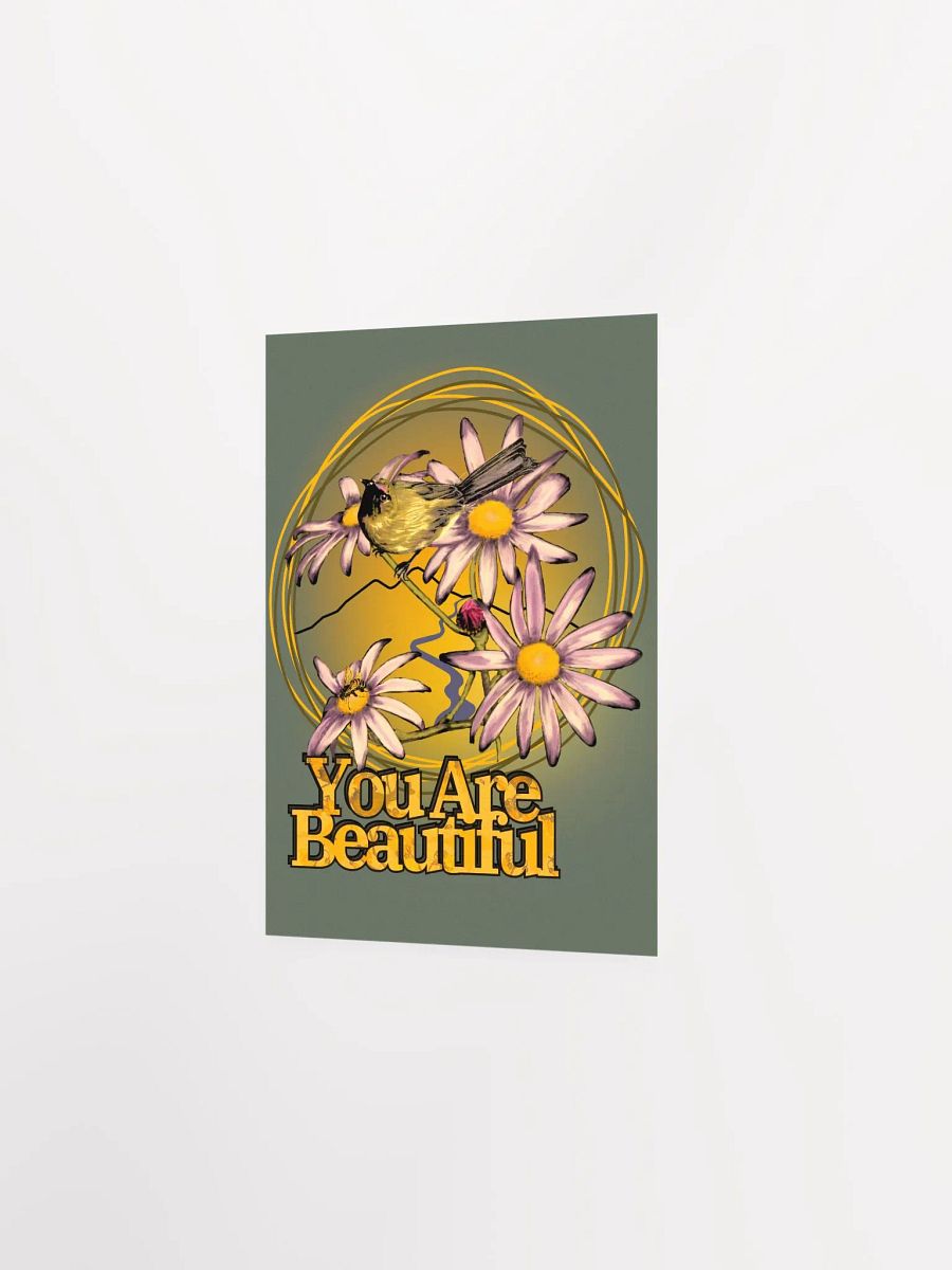 You are Beautiful Korimako and Daisy with Bee - Wall Print on Green product image (3)