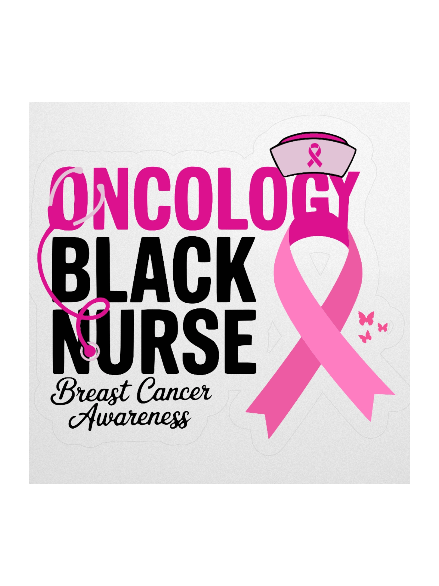 Pink Color Black Nurse Breast Cancer Awareness Sticker - Medical Professional Support Decal | Nursing Pink Ribbon Sticker product image (4)