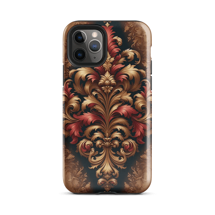 Tough Phone Case for iPhone® - Rococo Floral Damask Design in Reds and Browns product image (2)