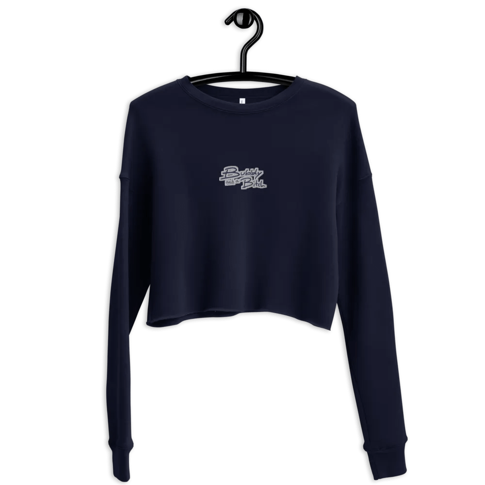 Bubbly and a B*tch (navy & white thread) embroidered fleece crop crew product image (5)