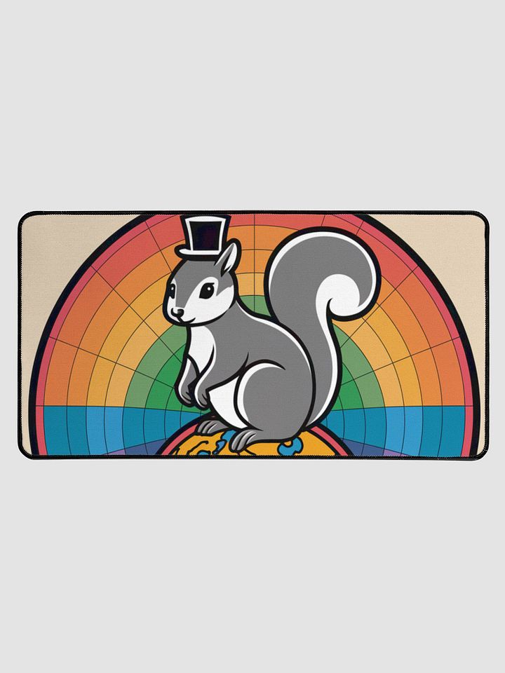Desk Mat: Atlas Pooky, Geometric Rainbow with fancy pants pooky, sitting on top of the world! product image (1)