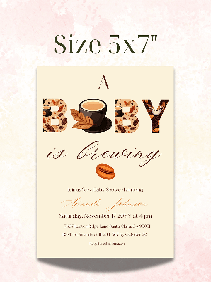 Coffee Baby Shower Invitation, Rustic Beige Baby Shower Party, A Baby is Brewing Themed Brunch Invite, Digital Download Canva Template product image (2)