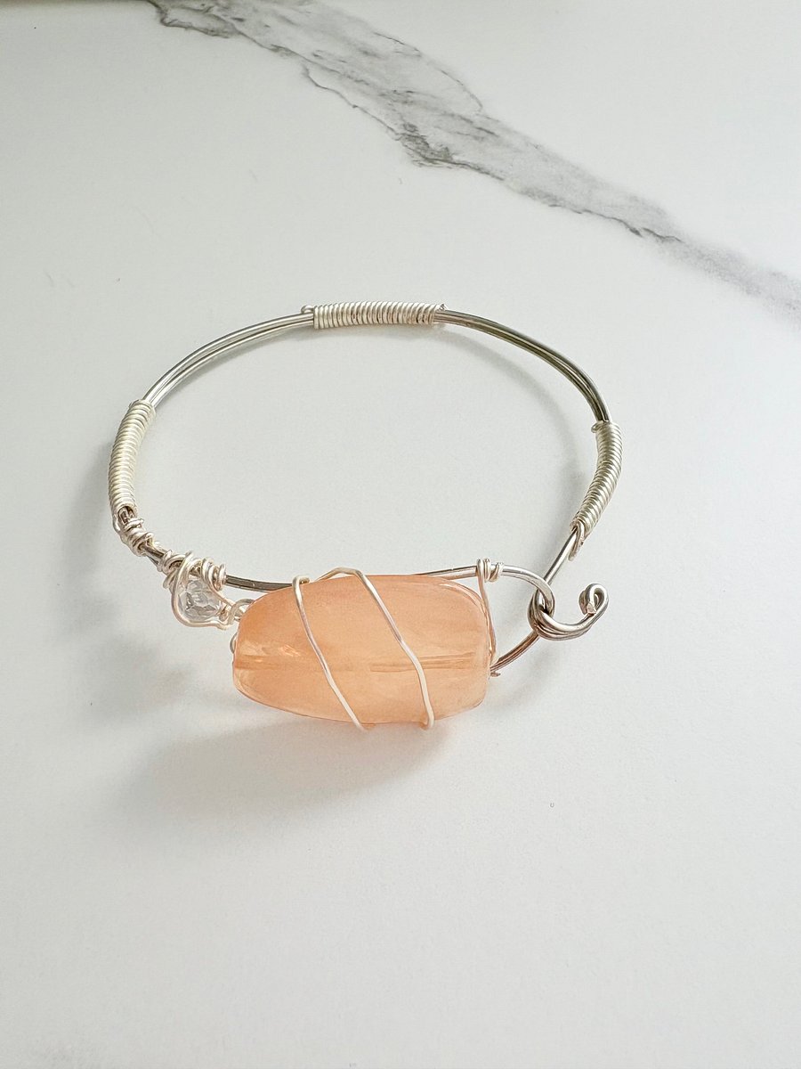 🌸 Blush Tide Wire-Wrapped Bracelet | Handmade 8" Diameter | Rose Quartz-Inspired | Coastal Charm by Monique Faella Designs™ | MFD-00184 product image (3)