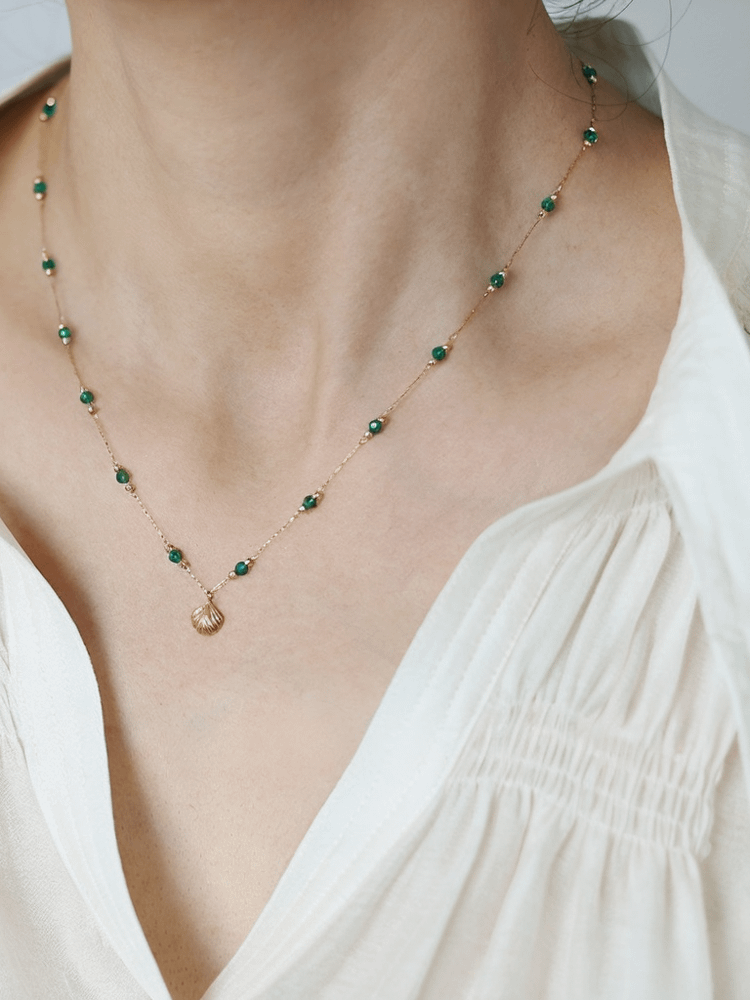 Green Beads Shell Necklace | 18K Gold Plated. product image (4)
