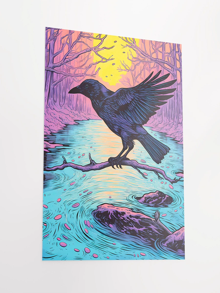 Raven on a Branch Enchanted Forest at Dusk Sunset Matte Poster product image (4)
