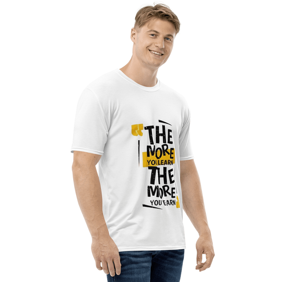 Man Crew Neck T-Shirt All-Over Print Learn-Earn Slogan Black product image (4)