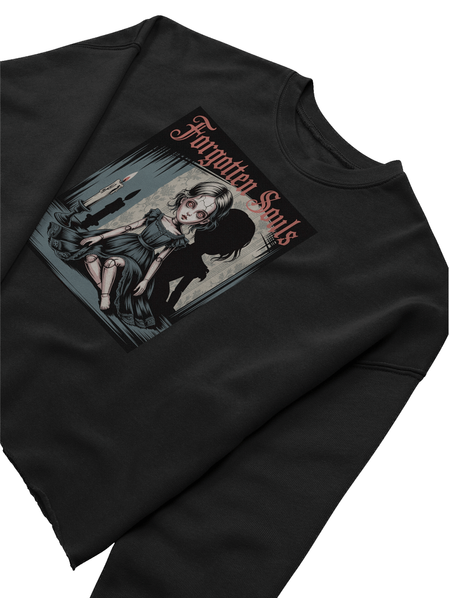 Forgotten Souls Women's Fleece Crop Sweatshirt - Black Gothic Doll Design by Midnight Veil Designs product image (5)