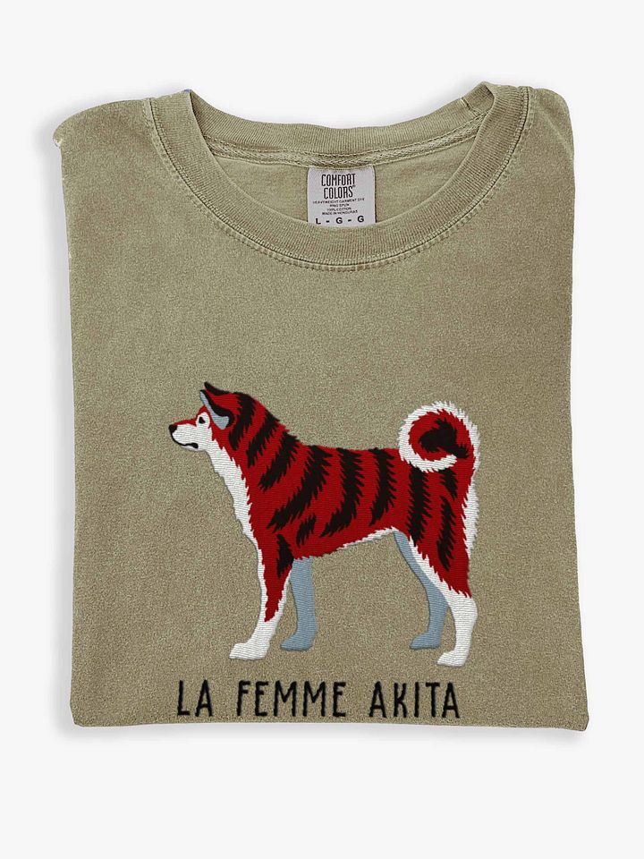 La Femme Akita T-Shirt(Embroidered) of a Japanese Akita(Red Brindle) product image (1)