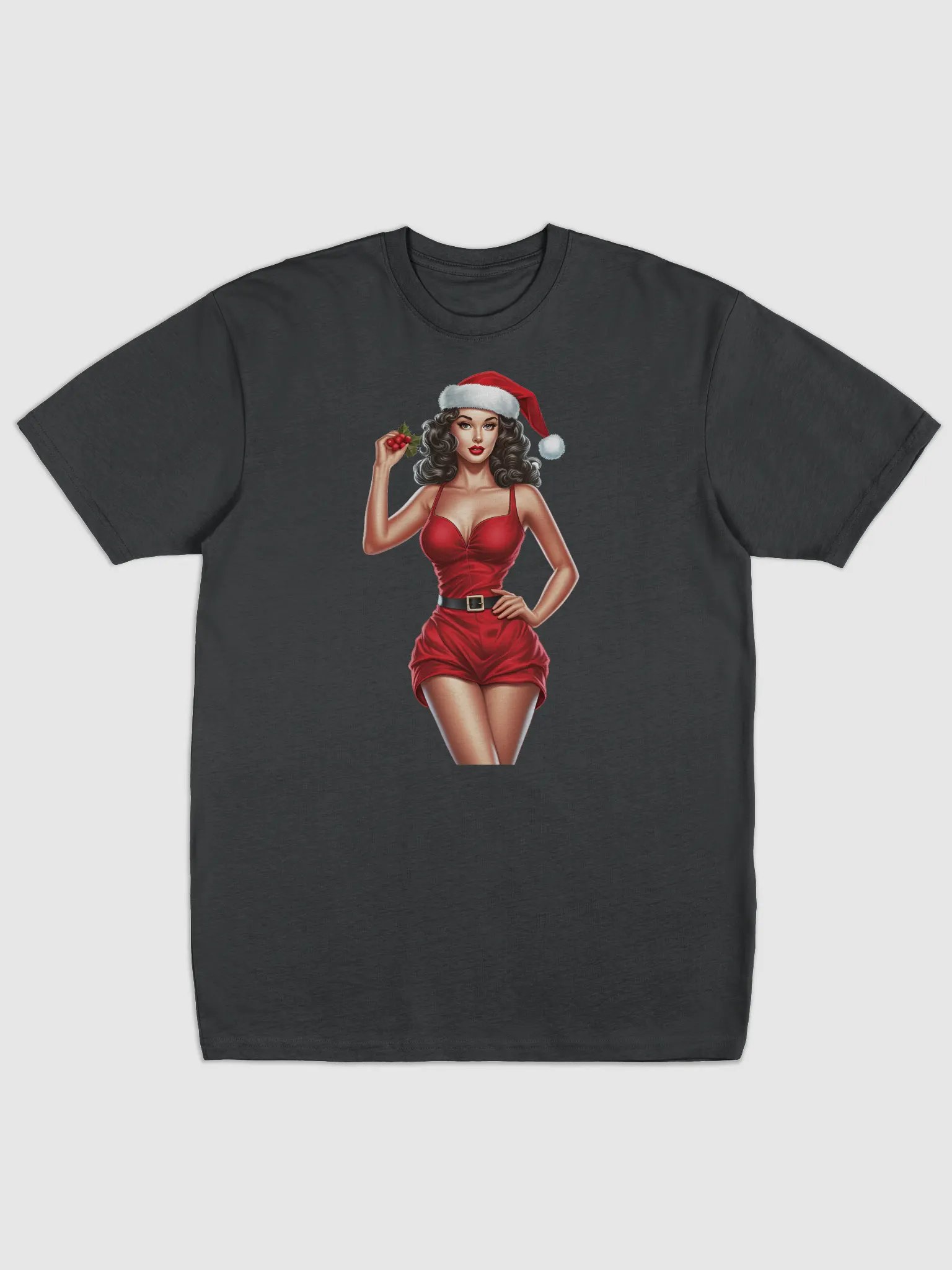 This striking illustration features a confident woman in a stylish red dress, complemented by a classic Santa hat. With her glamorous hairstyle and bold pose, she exudes charm and festive allure. The product image (1)