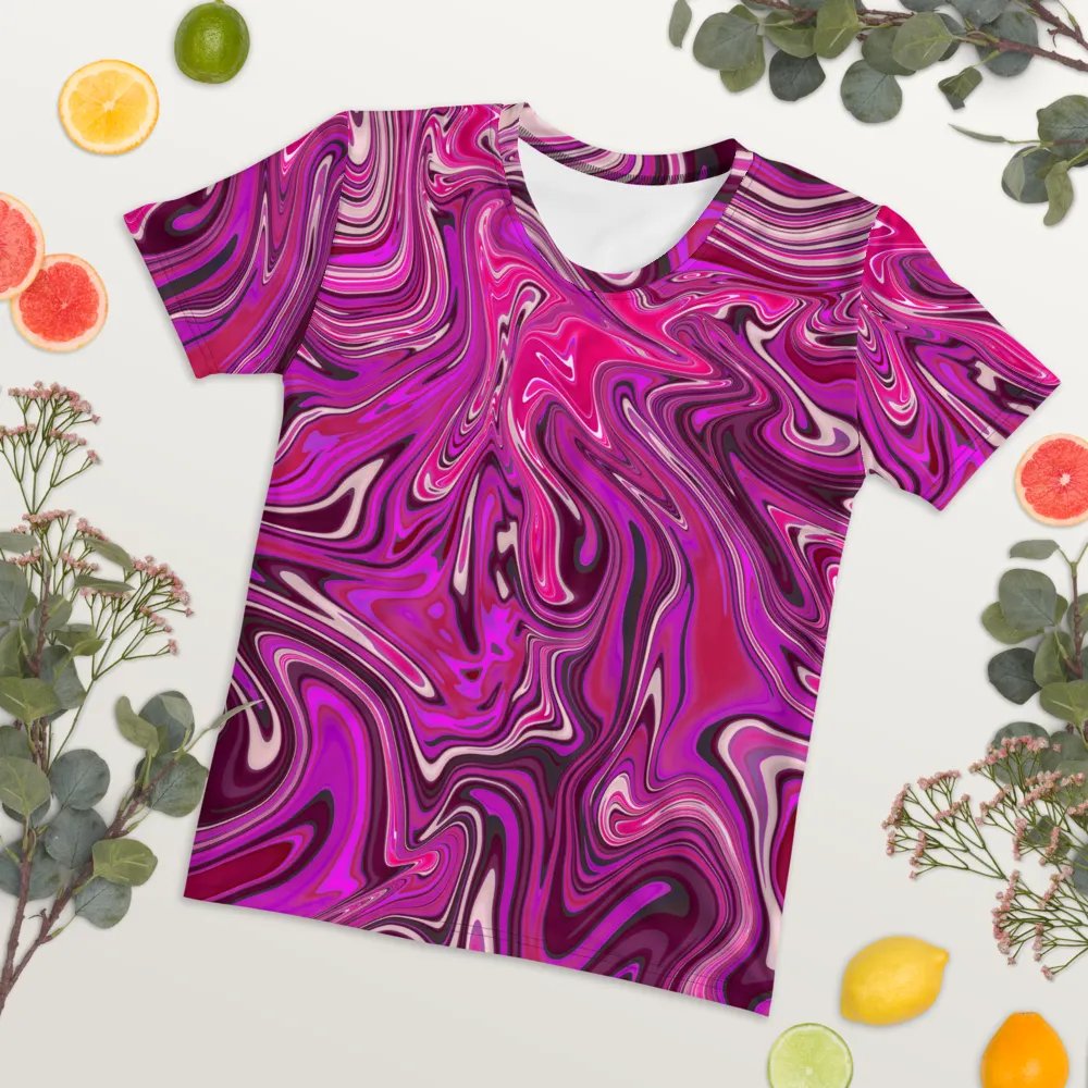 Women's Crew Neck Tshirt - Pink and Purple Digital Fluid Art product image (7)