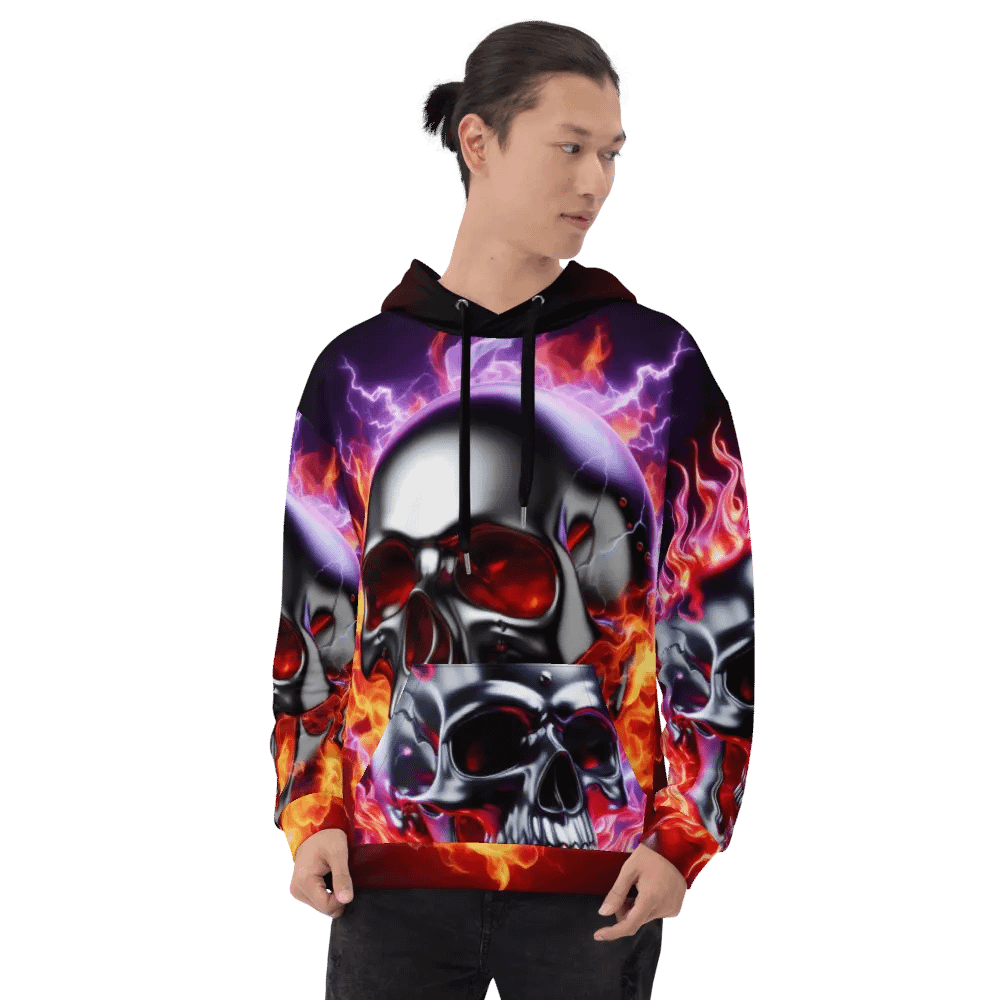 Silver Inferno Fury - Unisex Skull Hoodie #17 product image (8)