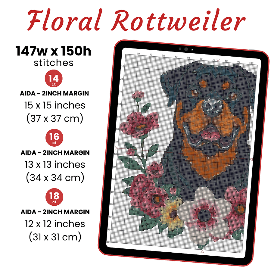 Floral Rottweiler Cross Stitch Pattern product image (2)