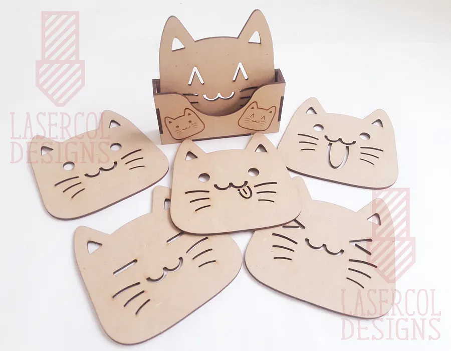 Cute Cat Coasters (6) Set 2 - Laser Cut Files product image (2)