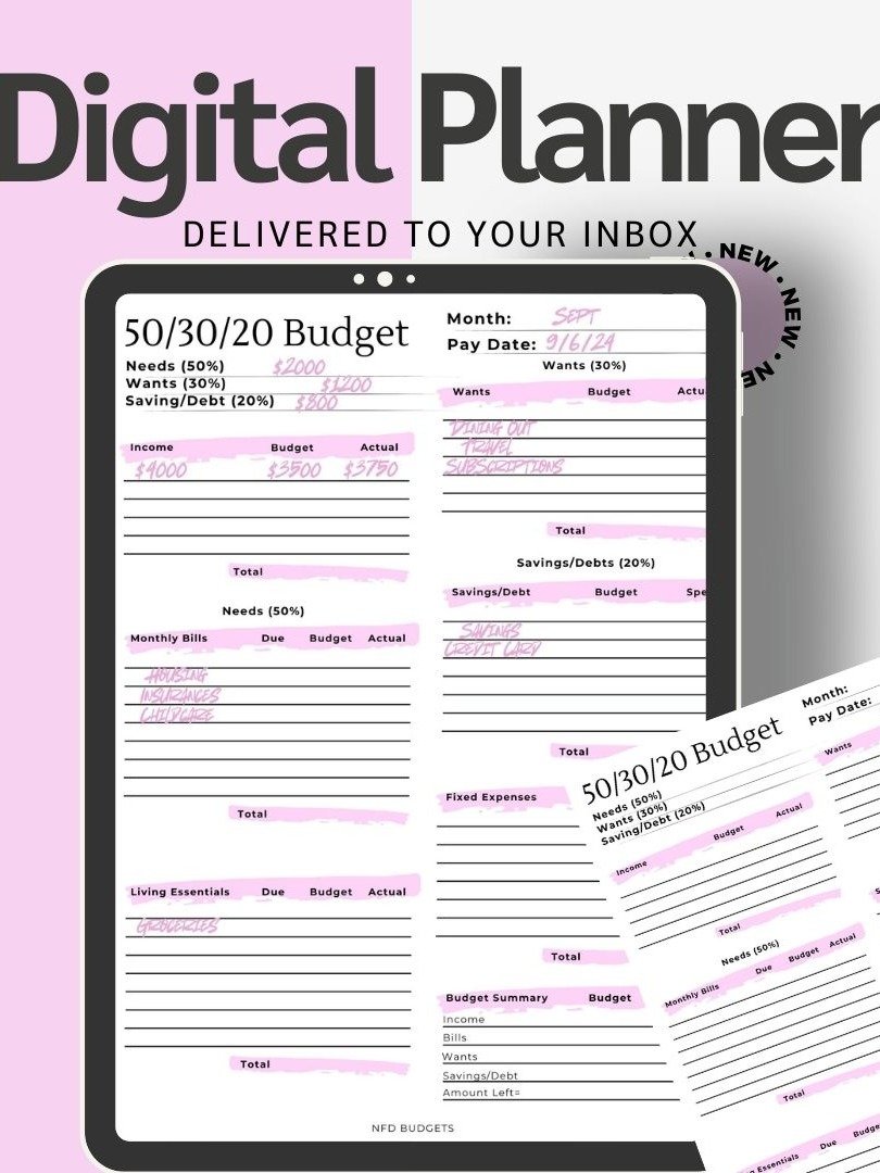 Printable Digital 50/30/20 Budget Planner | Budget Planner | 1 Page | Printable | Paycheck Planner | PDF File product image (3)