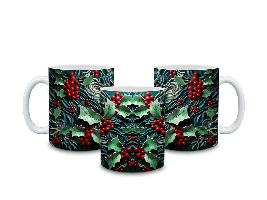 Festive Holly and Berries 11oz Coffee Mug – Elegant Christmas Holiday Ceramic Cup – Perfect for Winter Drinks and Seasonal Décor product image (4)