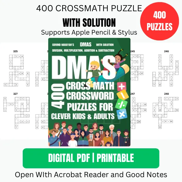 400 DMAS Crossmath Puzzles: Division, Multiplication, Addition, and Subtraction for Kids and Adults | Ebook | Printable PDF product image (1)