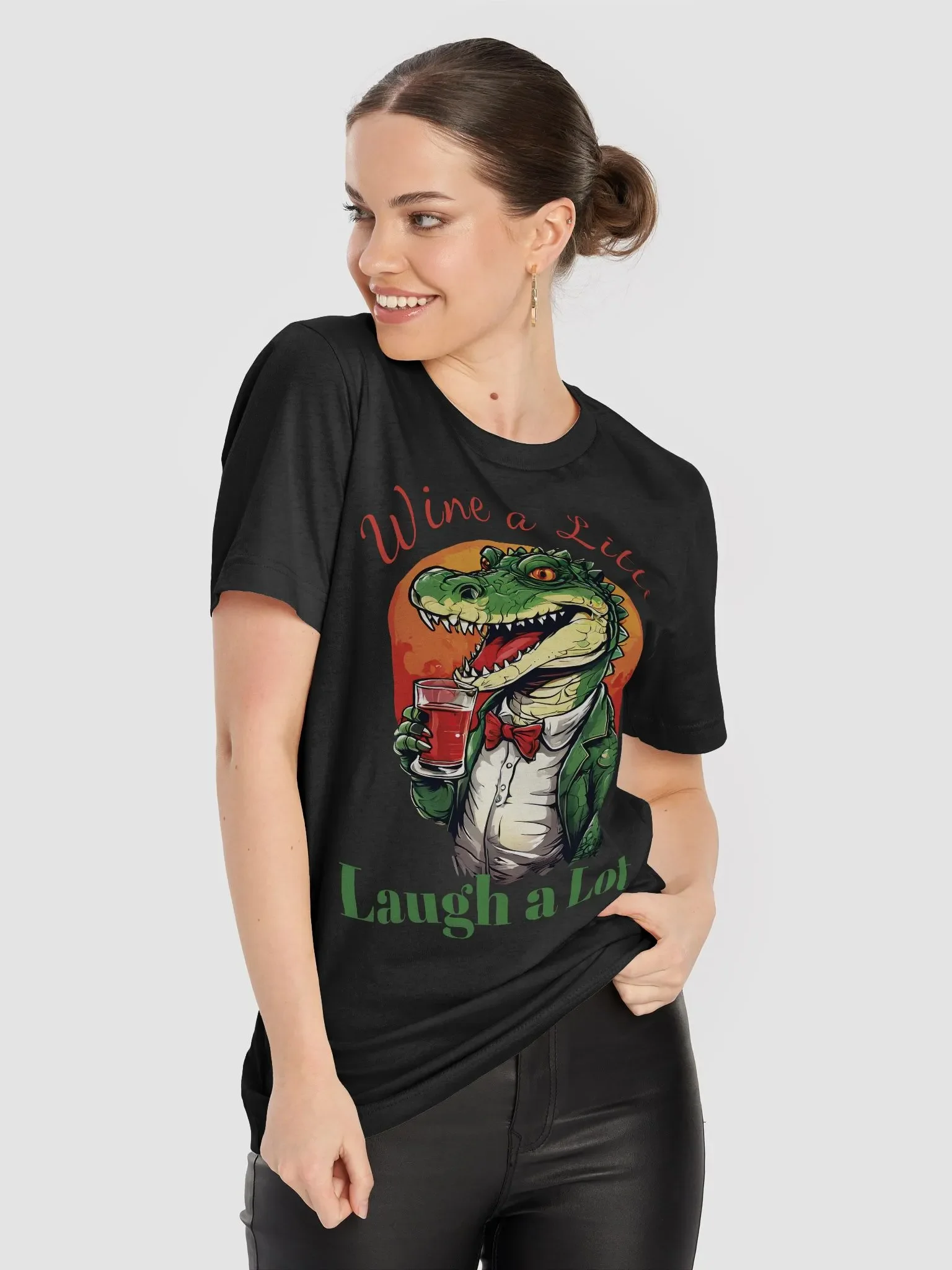 Wine a Little, Laugh a Lot - Unique Funny Crocodile T-Shirt for Wine Lovers product image (2)