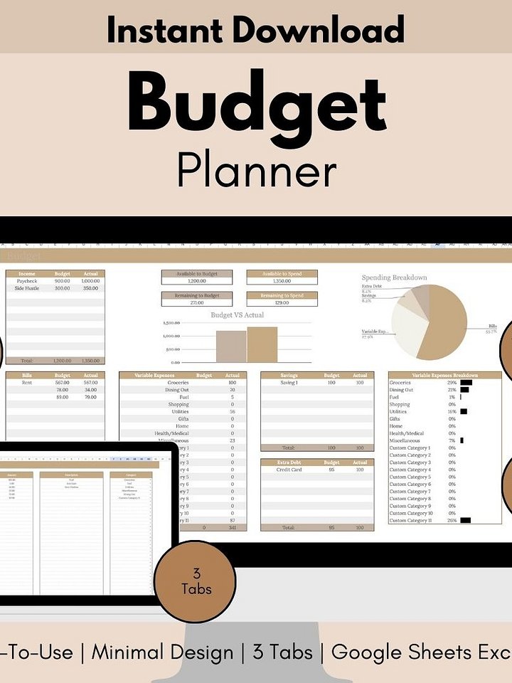 Easy Neutral Budget Planner for Google Sheet Monthly Budget Spreadsheet Personal Finance Tracker Money Management Spreadsheet product image (1)