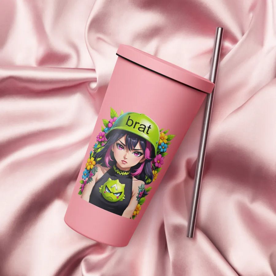 Brat 20 oz Tumbler Cup - Pink - Insulated Tumbler with a Straw v6 product image (4)