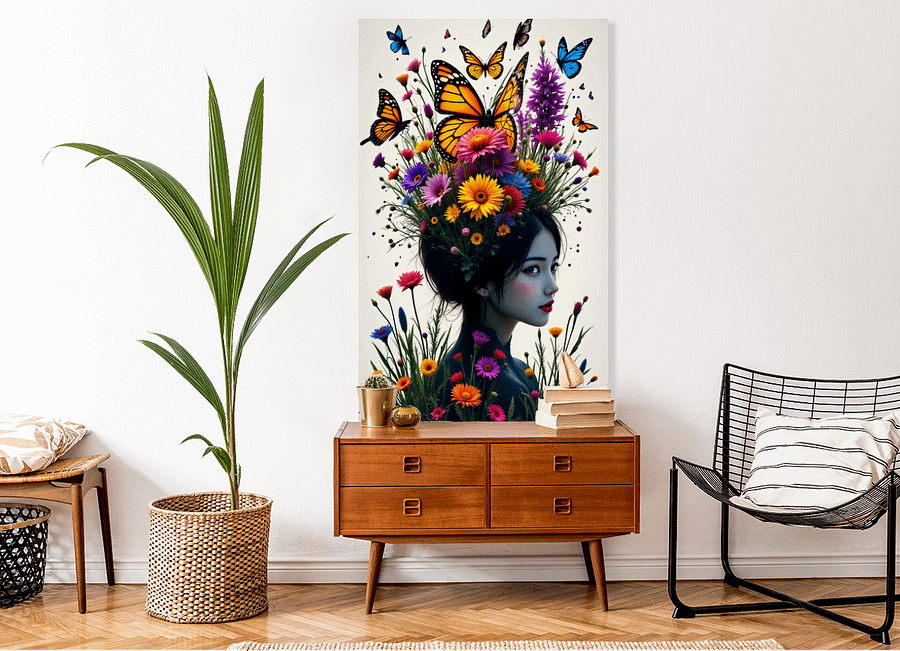 Floral Fantasy Portrait with Butterflies – Premium Quality Art Print (M) product image (2)
