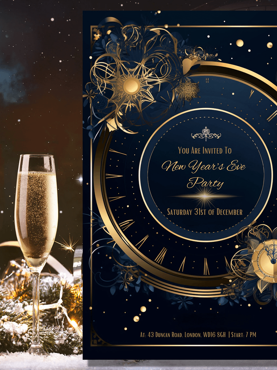 Editable New Years Eve Party Invitation- Gold and Black - Edit in Canva- New Years Party Printable- New Year's Party Invitation Template product image (5)