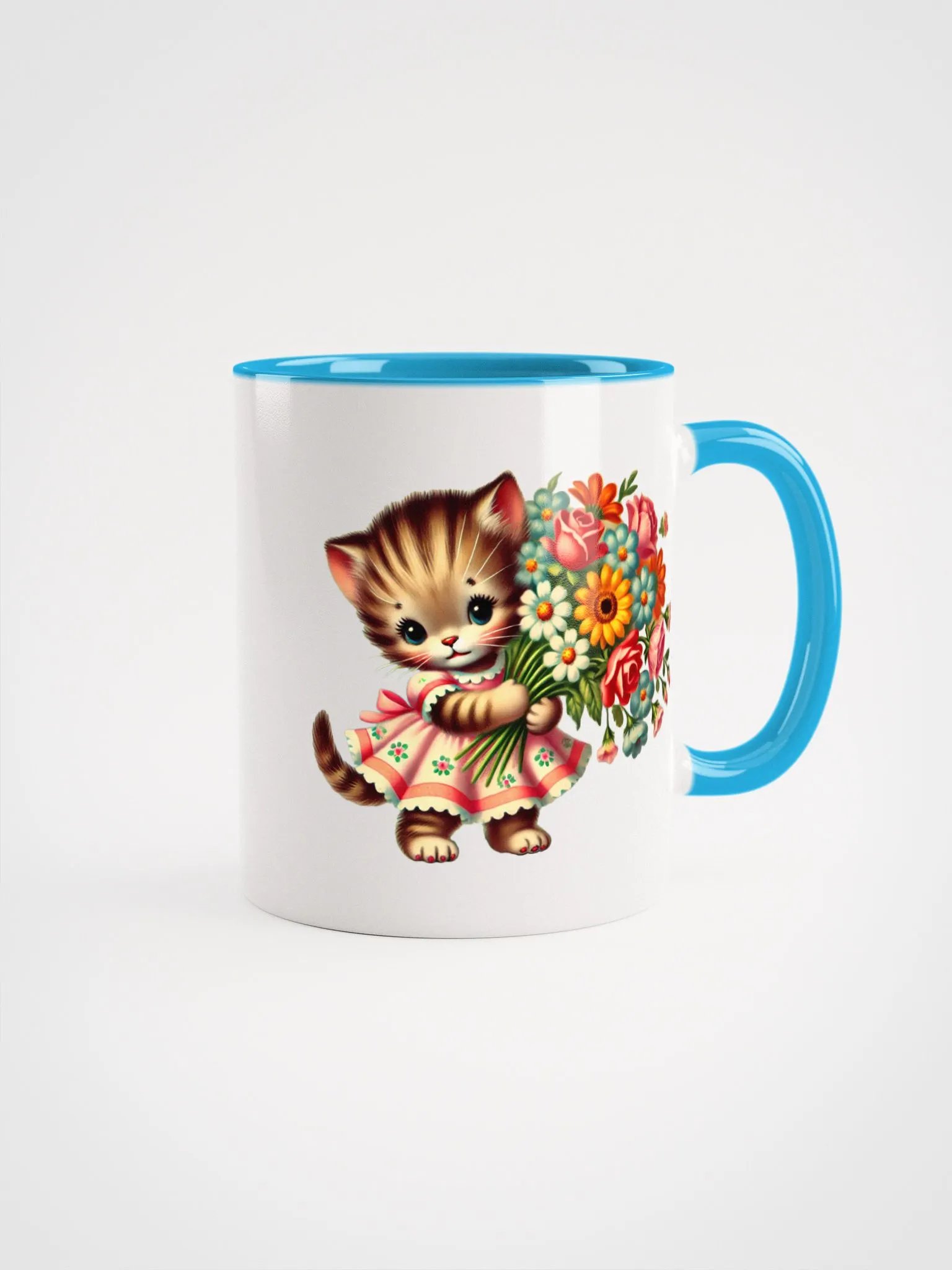 Adorable Kitten with Flower Bouquet Colorful Ceramic Mug product image (11)