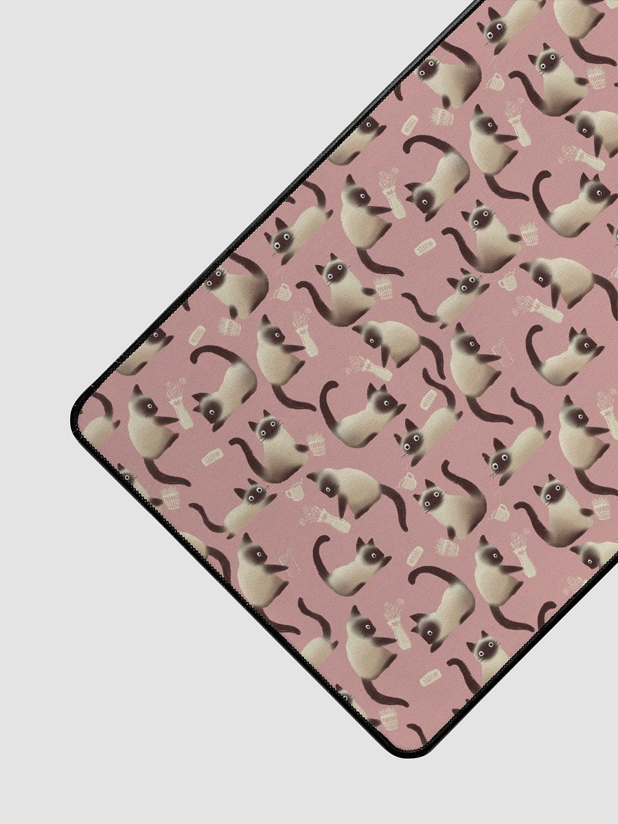 Bad Siamese Cats Knocking Stuff Over Patterned Desk Mat, Pink product image (3)