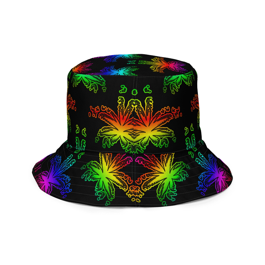 Rad Rainbow Reefer Reversible Bucket Hat, Happy Pride Pot Leaf Pattern Fashion Accessory, Colorful Queer Twisted Weed Leaves LGBTQIA+ Art product image (7)