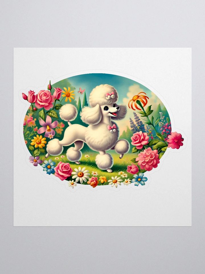 Whimsical Poodle in Flower Garden Stickers product image (1)