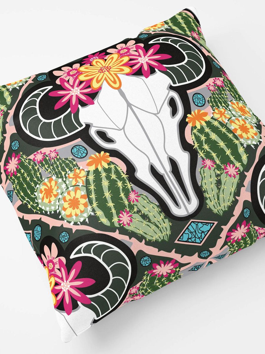 Western Americana Cacti Cow Pillow | by Monique Faella Designs™ | All-Over Print Pillow | Classic Comfort | Machine-Washable | Hidden Zipper | 100% Polyester product image (4)