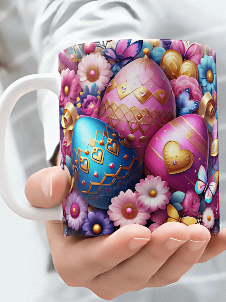 Easter Eggs & Floral Mug Wrap – Colorful Spring Sublimation PNG Design – Fits 11oz & 15oz Mugs – Festive Holiday Details – Instant Digital Download – 300 DPI product image (1)