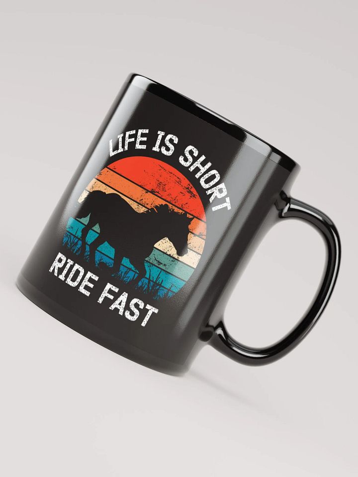 "Ride fast" black glossy mug product image (2)