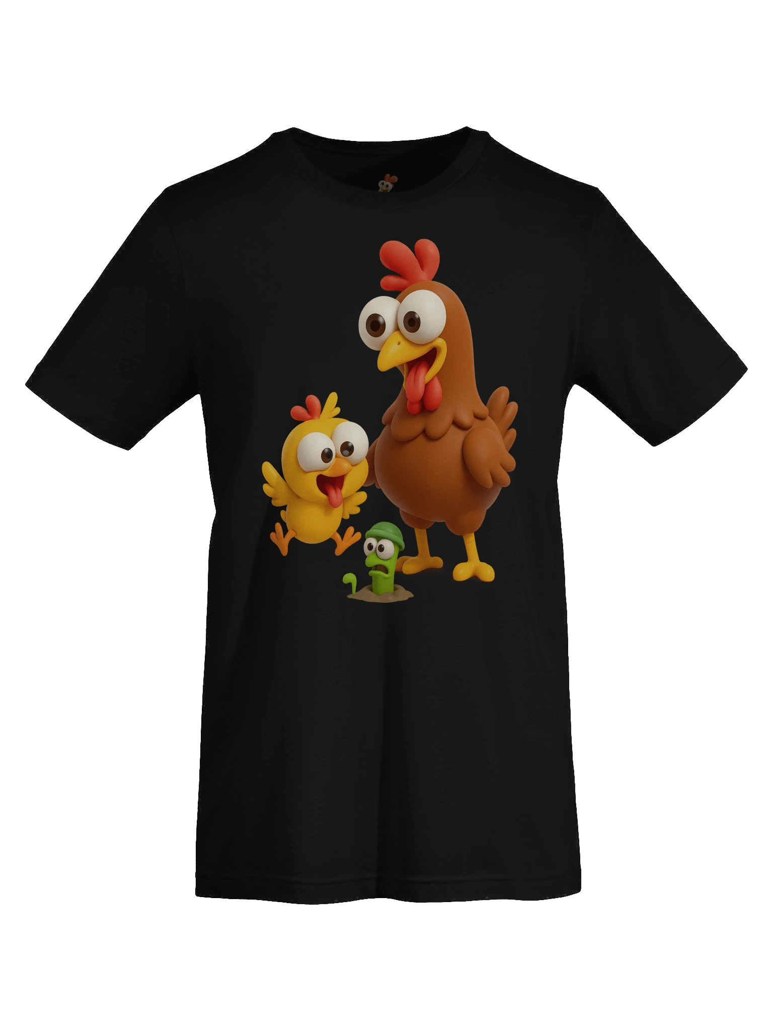 Funny Chicken Family T-Shirt – Crazy Hen, Chick and Worm Cartoon Tee product image (4)