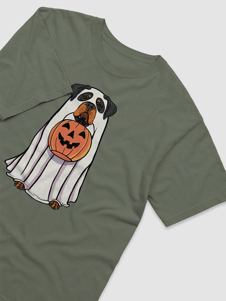 Funny Halloween Rottweiler T-Shirt | Funny Rottie Wearing a Ghost Costume and Holding a Pumpkin Basket product image (6)