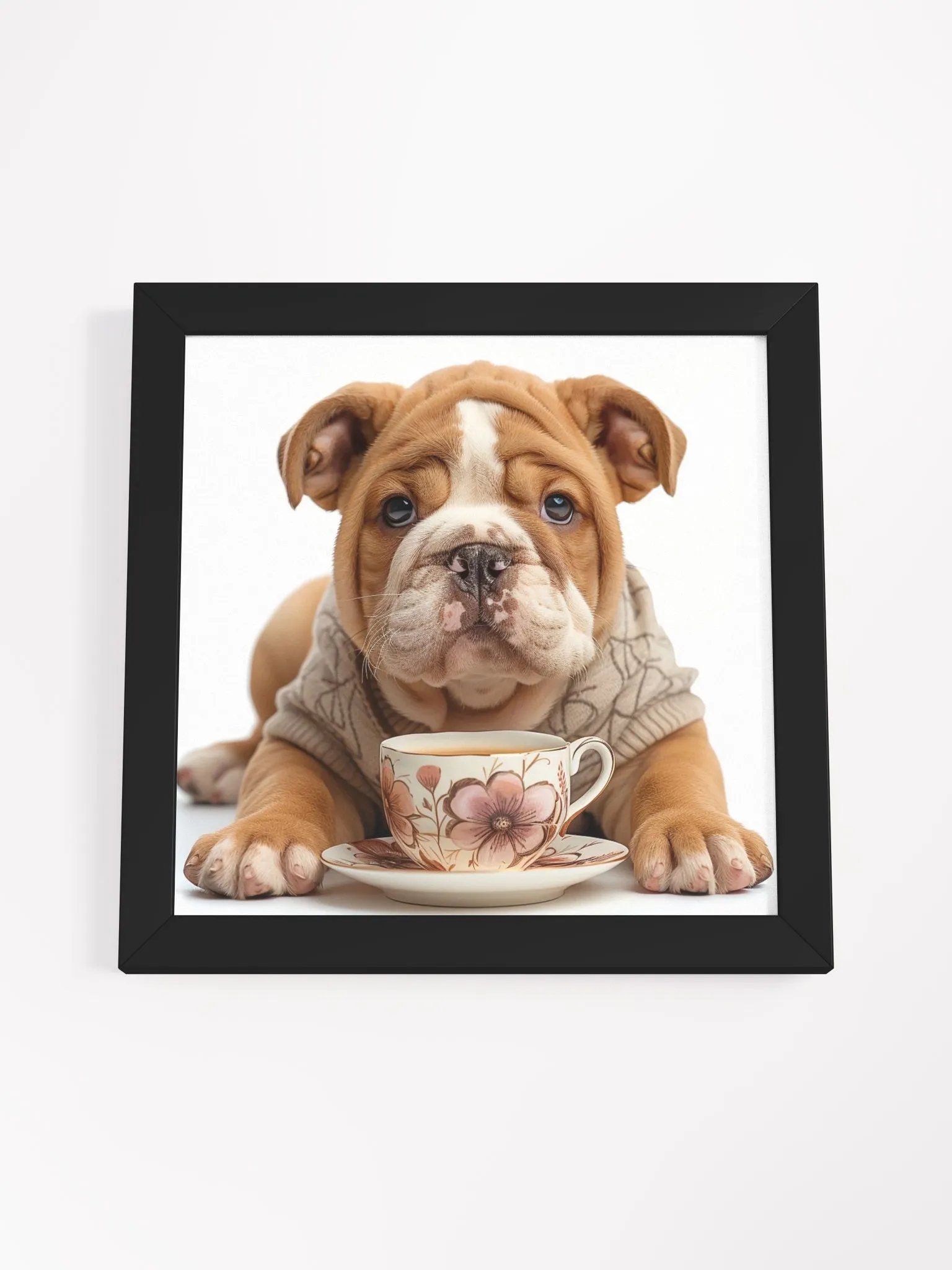 Cute Coffee Lover Bulldog Puppy Framed Wall Art product image (4)