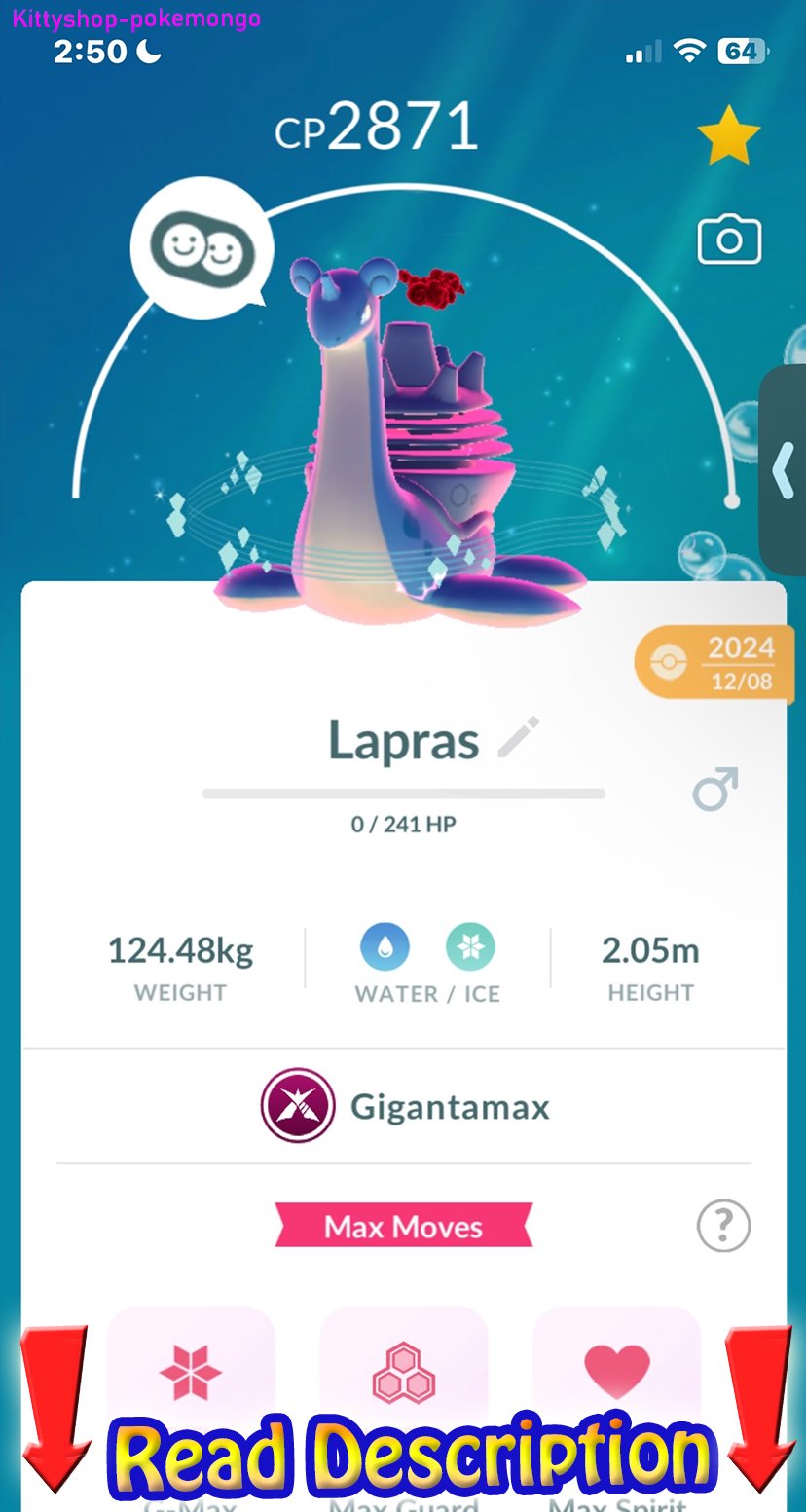 🟢Level 50 Gigantamax Lapras MAXED with 3 Move Trade go Fast Shipping ✅ product image (1)