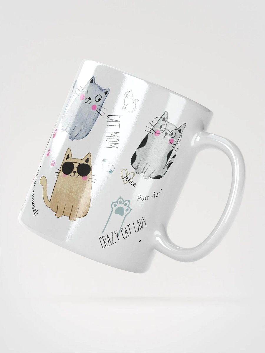 Hand-drawn ceramic cat coffee mug with motivational quotes for a crazy cat lady product image (3)