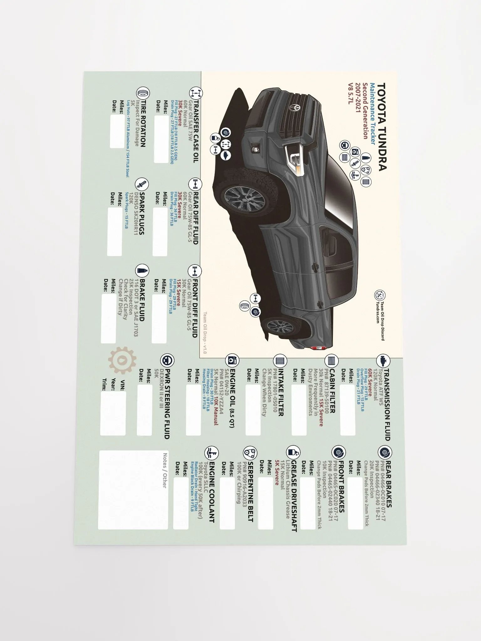 2nd Gen Tundra Maintenance Tracker - MGM Gray product image (2)