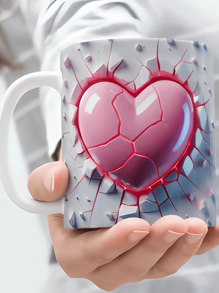 3D Broken Wall with Pink Heart Mug Wrap – Creative Valentine’s Sublimation Design for 11oz & 15oz Mugs – 300 DPI PNG Template – Instant Download product image (1)