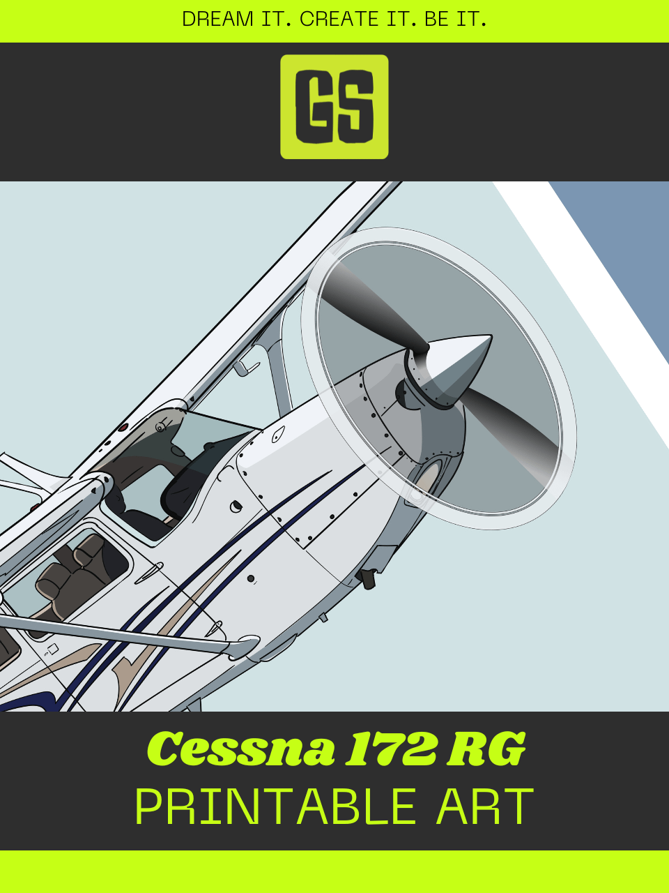 Cessna 172 RG ZS-KUI Printable Aviation Wall Art No Aircraft Registration Landscape Blue and White Background product image (4)