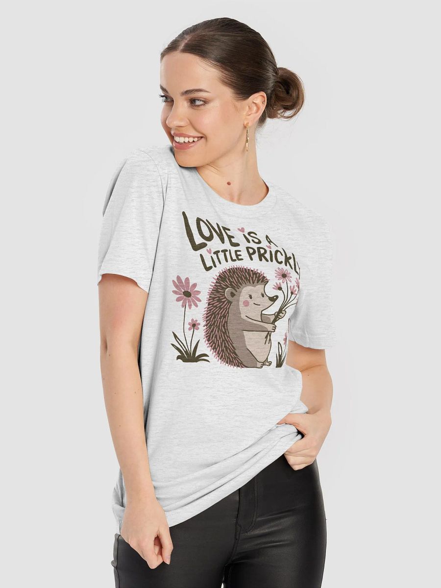 “Love is a little prickly” t-shirt, Quirky love t-shirt, Adorable hedgehog design, Playful romantic apparel, Humorous love quote, Unique gifts for romantics, Lighthearted relationship humor, gift idea product image (8)