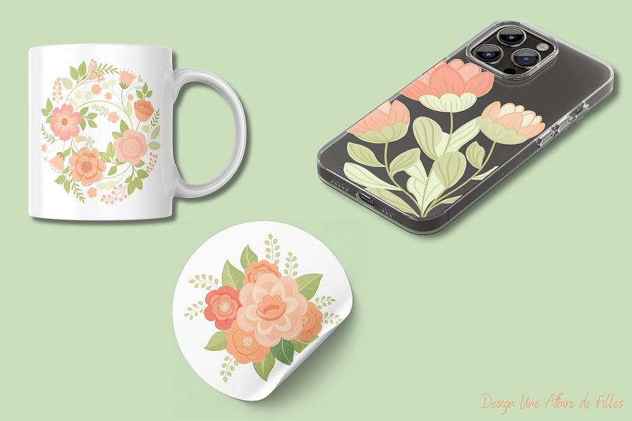 36 FLORAL PEACH FUZZ VECTORS CLIPART product image (4)