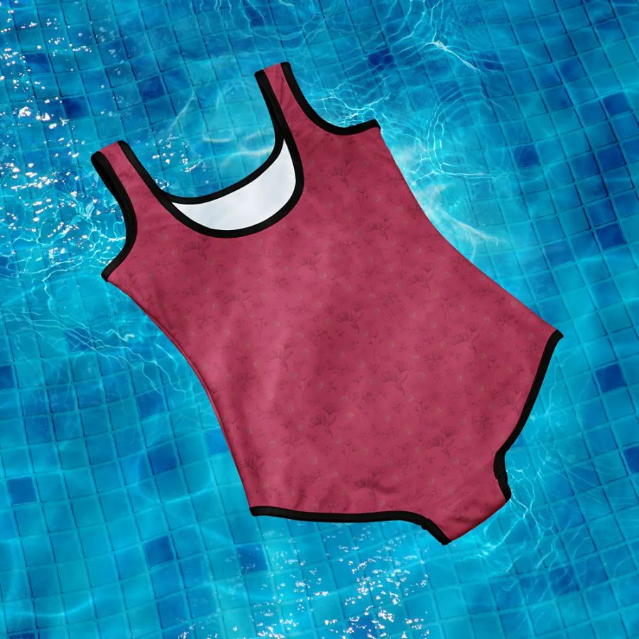 Gold Leaves and Chocolate Flowers on Magenta Youth Swimsuit product image (10)