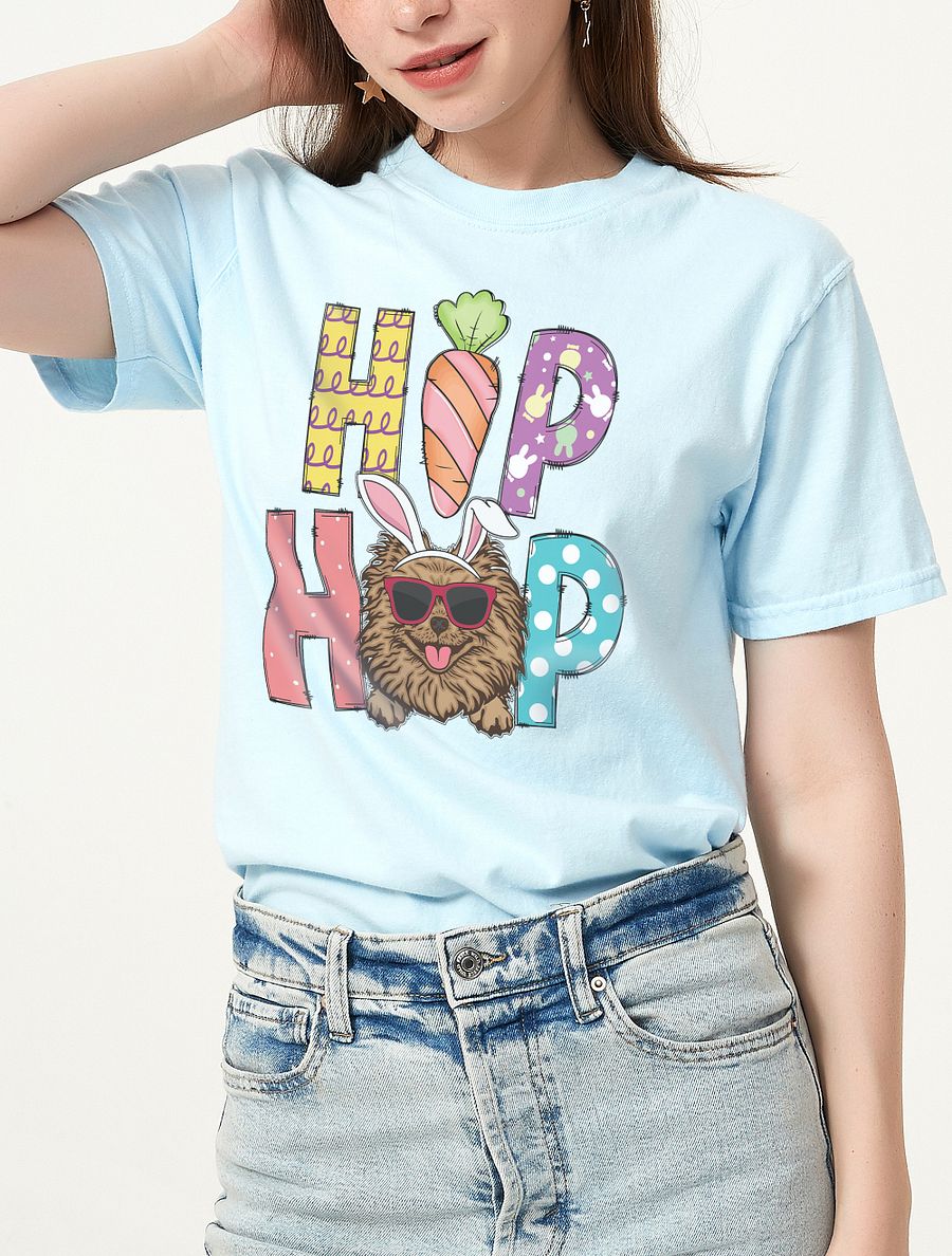 Hip Hop Easter Pomeranian T-Shirt | Cute Easter Day Pomeranian Wearing Bunny Ears and Sunglasses product image (6)