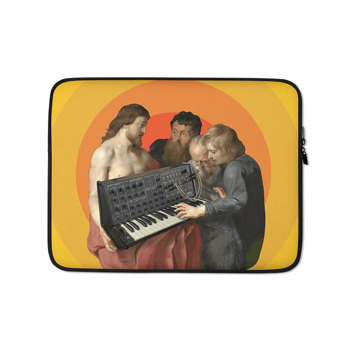 He died for our synths, by Frank Fonik (Japanese Korg MS 20), Techno EDM Laptop Sleeve product image (1)