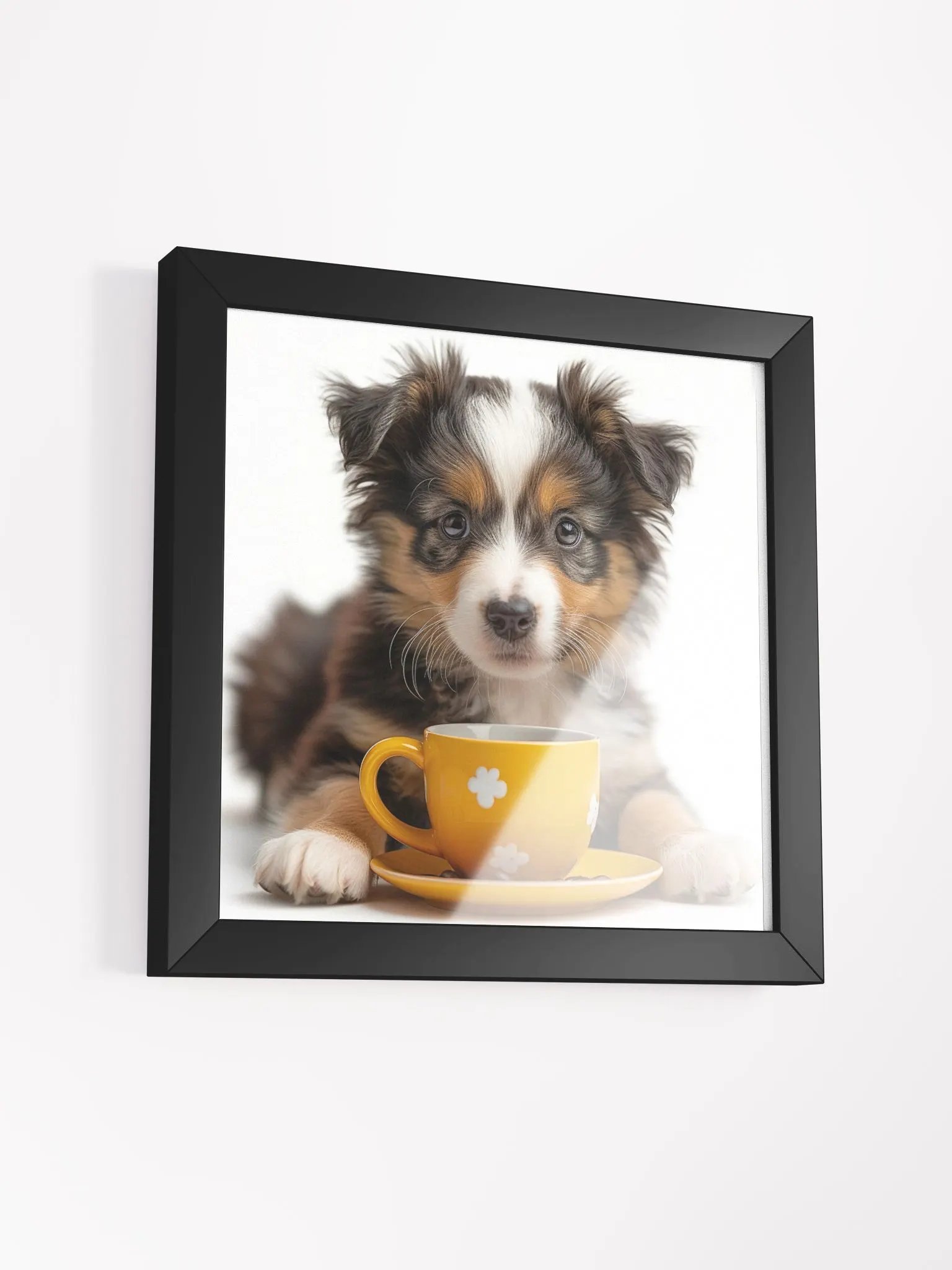 Cute Coffee Lover Austrailian Shepard Puppy Framed Wall Art product image (3)