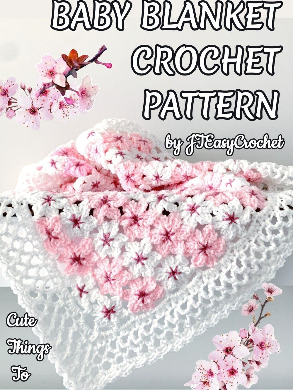 Cherry Blossom Flower Baby Blanket, Sakura Flower Motif Crochet Pattern for Floral Throw Blanket product image (8)