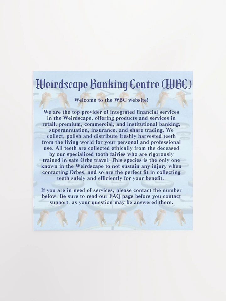 Weirdscape Banking Centre (WBC) Website Square Matte Poster product image (1)